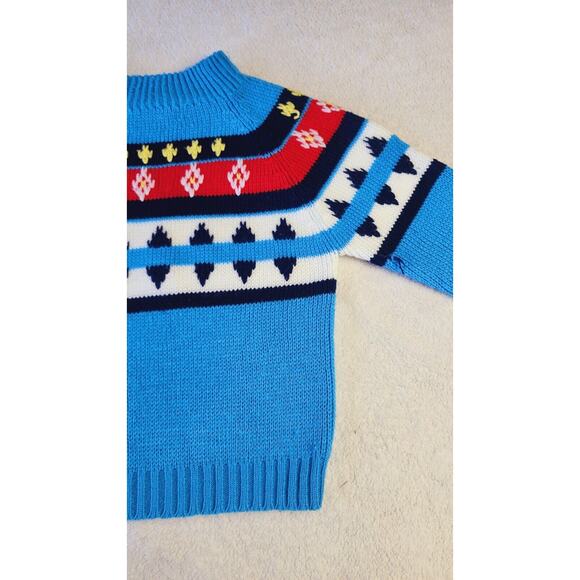VTG 70S Kids Fair Isle Knit Sweater Blue White Crew neck Sz L 6/7 Little Alumnus - Picture 12 of 14